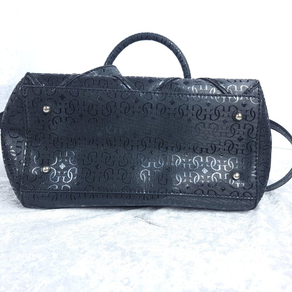 GUESS 1981 Black Logo Satchel Handbag PVC Monogram Boston Bag w/ Strap - Picture 3 of 15